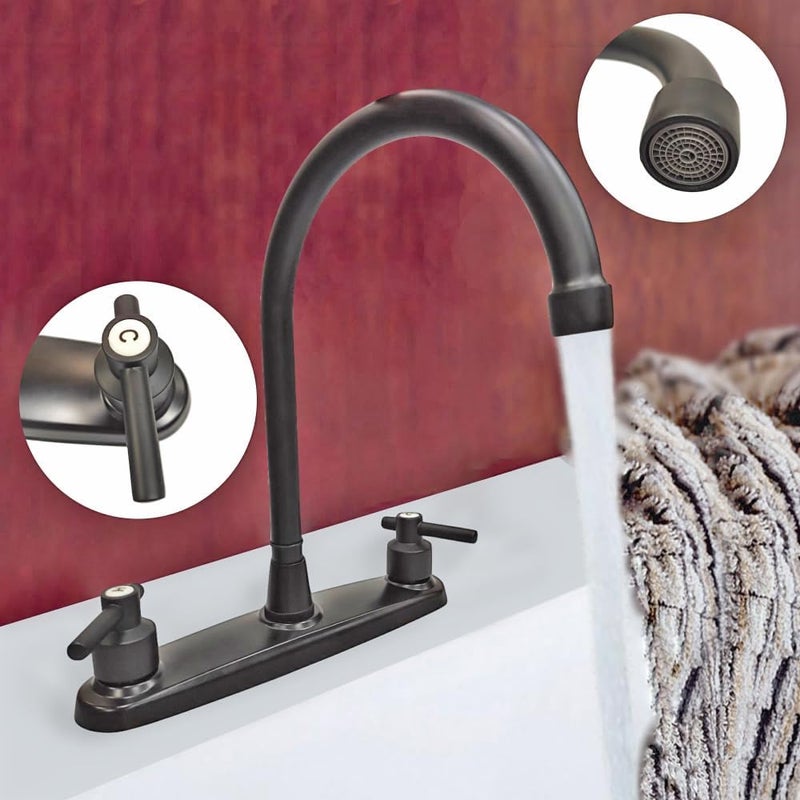JAMESVAN RV Kitchen Faucet,Non-Metallic RV Kitchen Sink Faucet Replacement with Two Handle-8" Main Body-High Arch-360 Swivel Replace for RV Home Campers Motorhomes Travel Trailers,Matte Black - Image 2